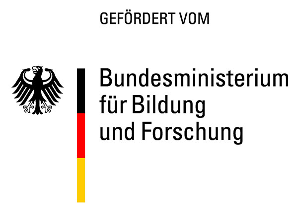 Auf dem Logo des Bundesministeriums für Bildung und Forschung ist links de schwarze Bundesadler platziert und rechts daneben die Nationalfarben.