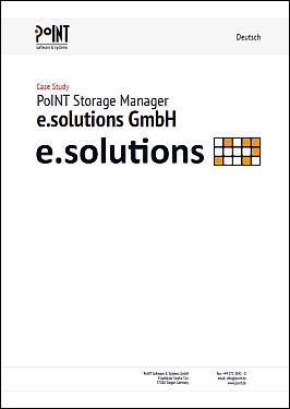 Das Deckblatt der Fallstudie der e.solutions GmbH stellt das Logo dar und verlinkt auf Infos  dazu - der Fokus liegt hier auf Information Lifecycle Management.