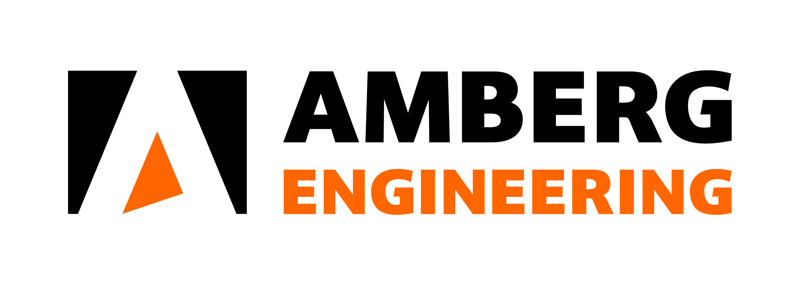 Das schwarz organge farbene Logo demonstriert den Schriftzug Amberg Engineering. 