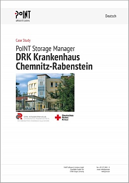 Die erste Seite dieser Case Study zeigt den Eingang des DRK Krankenhauses Chemnitz Rabenstein, das mit unserer Software Datenarchivierung betreibt. 