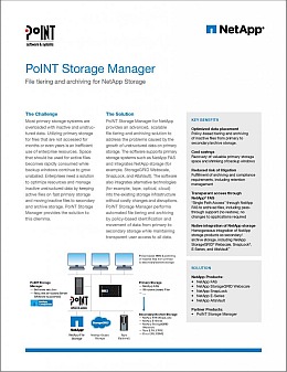 This is the data sheet "PoINT Storage Manager file tiering and aarchiving for NetApp Storage".