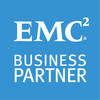 Logo-EMC-Business-Partner Auf einem blauen Viereck steht mit weißer Schrift EMC² Business Partner geschrieben.