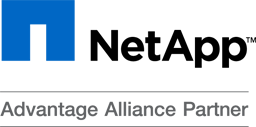 NetApp-Alliance-Partner-Logo The NetApp logo is on a white background contains a square that is mostly blue, and the black lettering NetApp TM Advantage Alliance Partner.