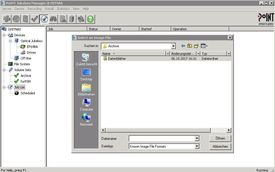 PJBM-file-archive This windows-like window shows the file archive inside the PoINT Jukebox Manager.