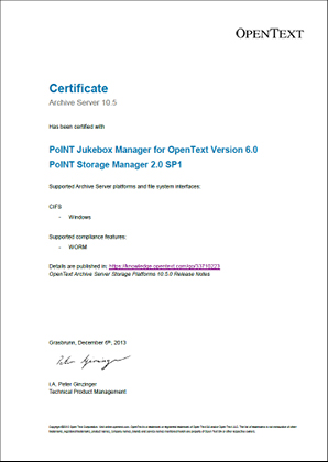 PJBM-Certificate-OPENTEXT The OPENTEXT certificate is in blue and black letters.