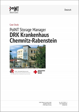 Die erste Seite dieser Case Study zeigt den Eingang des DRK Krankenhauses Chemnitz Rabenstein, das mit unserer Software Datenarchivierung betreibt.