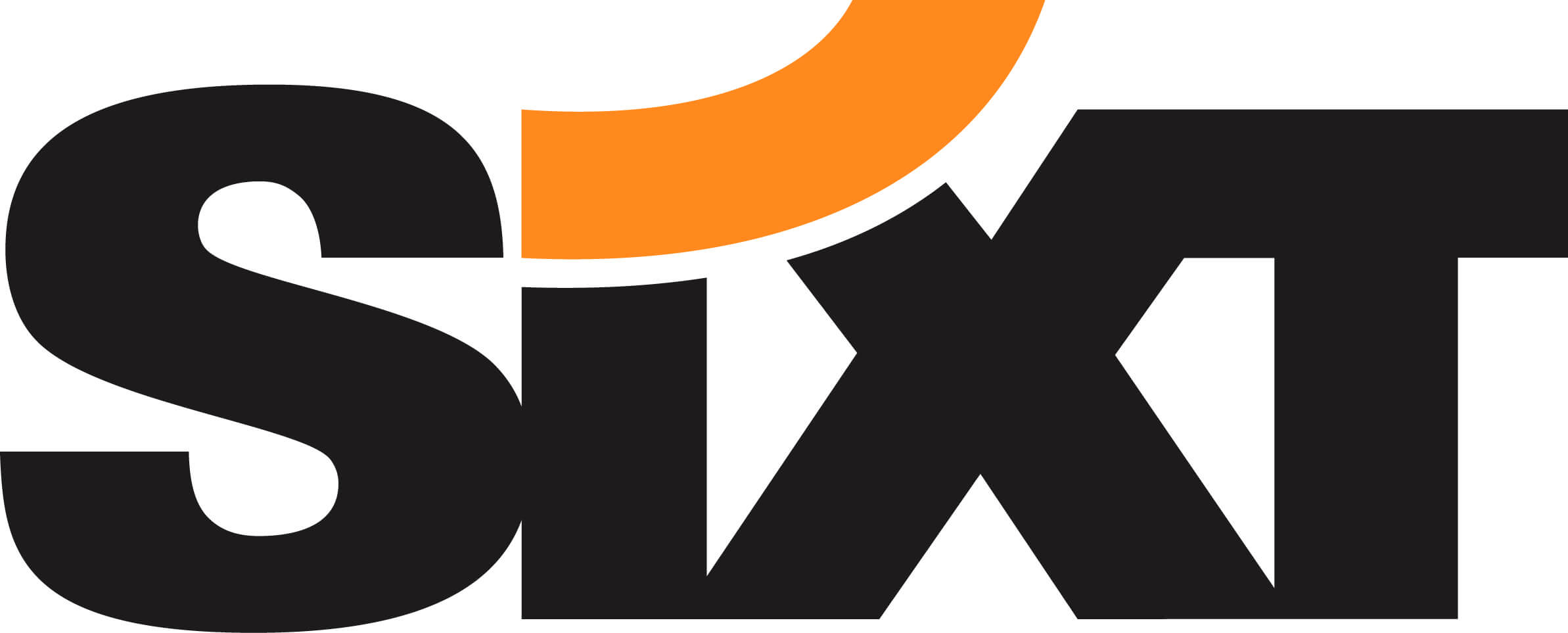 Das Logozeigt den Firmennamen SIXT in schwarzer Schrift mit einem organgenen i-Punkt.