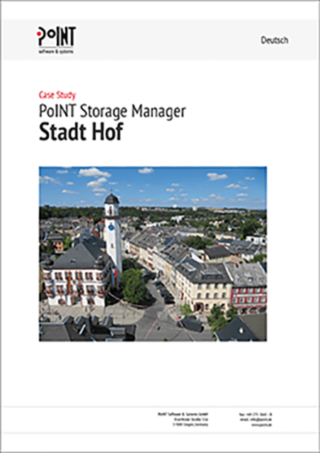 Das Cover der Case Study zeigt das Rathaus der Stadt Hof. Die Kommune führt automatisiertes File Tieriring durch.