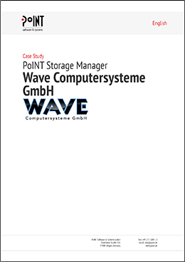 The cover page of the case study of PoINT and Wave shows the black-blue logo of Wave.