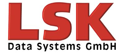 LSK ist in roten Lettern auf weißen Hintrgund gelayoutet und darunter steht in schwarz Data Systems GmbH.