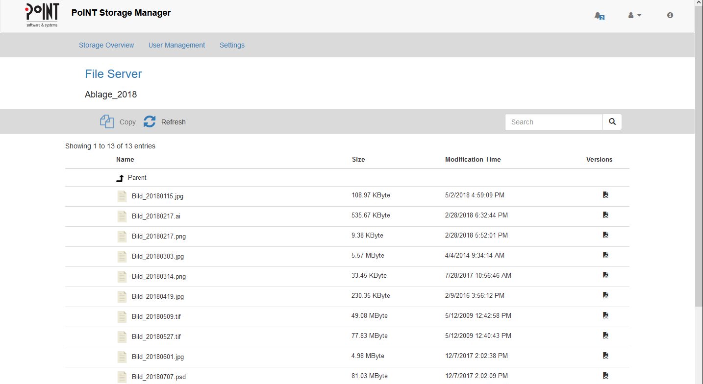 Via the web interface of PoINT Storage Manager users can access archived data independent of location and platform