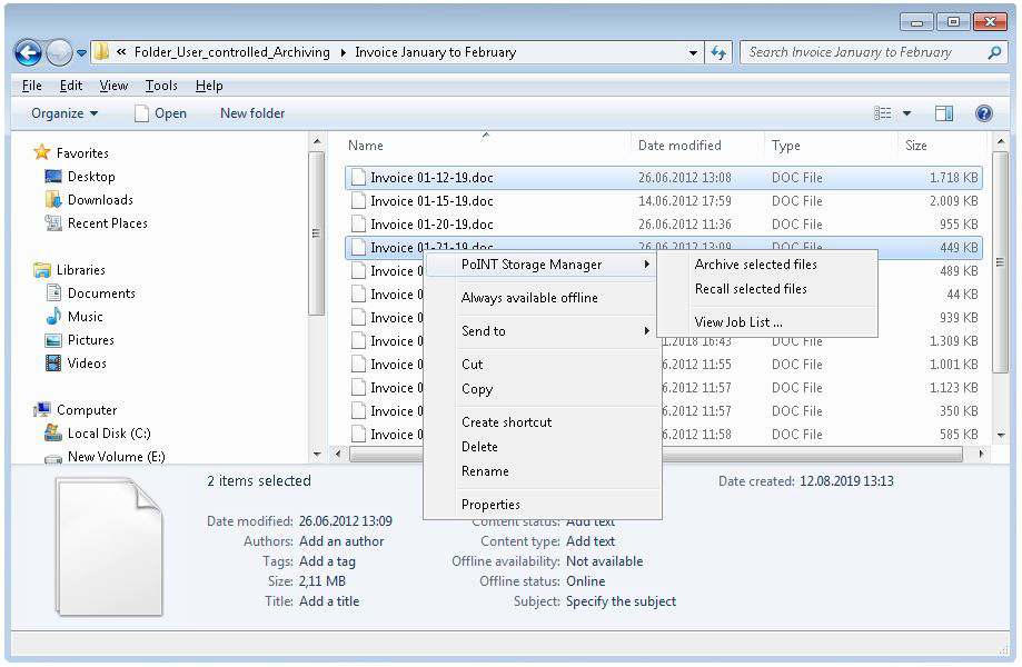 PoINT Storage Manager, "User Controlled Archiving" (Screenshot) PoINT Storage Manager, "User Controlled Archiving" (Screenshot)