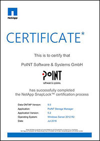 NetApp FAS Certificate for PoINT Storage Manager