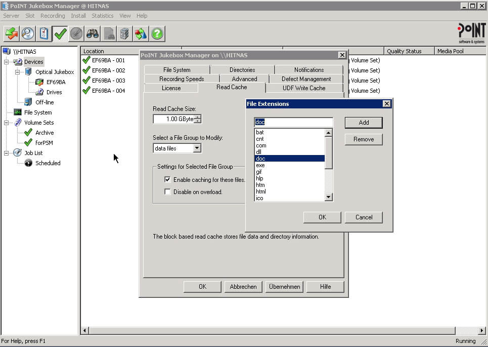 Die Konfiguration des Lese-Caches sieht aus wie Einstellungsoptionen bei Windows. 