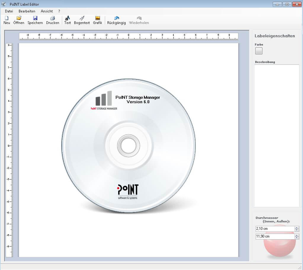 Bei Medienproduktion mit dem PoINT Publisher NG können durch den Label Editor Medien individuell gestaltet werden. 