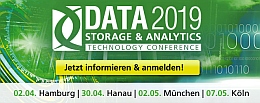 Der Hintergrund des Logos der DATA Storage & Analytics Technology Conference 2019 ist überwiegend grün.